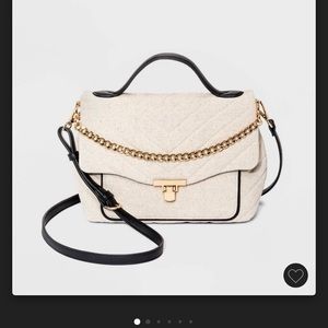 Beige Quilted Top Handle Satchel Handbag